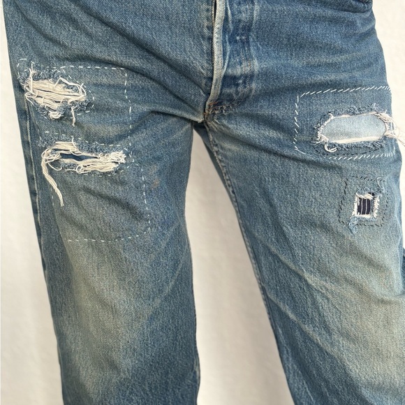 Wabi Sabi /kentsugi Repaired vintage Levi’s 501 Denim Jeans 36x32 USA 80’s - Picture 5 of 15